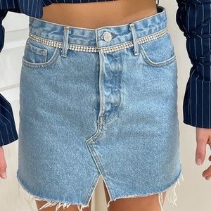 GRLFRND denim skirt with rhinestone belt